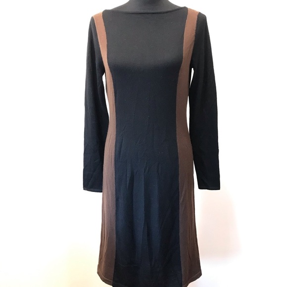 Ralph Lauren Sweater Dress Black&Tan Wool Med NWT